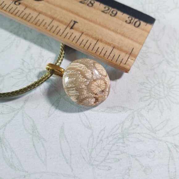 Leather Braided Chain Necklace Womens Fossilized Coral Pendant Adjustable Clasp - Picture 5 of 5